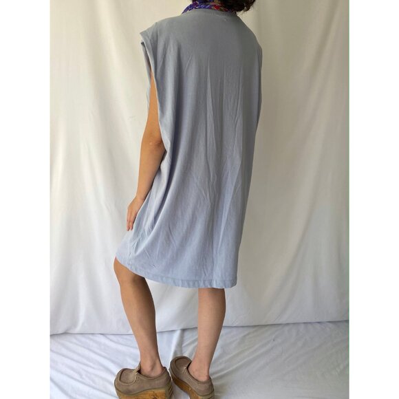 vintage reworked floral silk scarf tie loose comfy cotton sleeveless midi dress - Picture 4 of 9